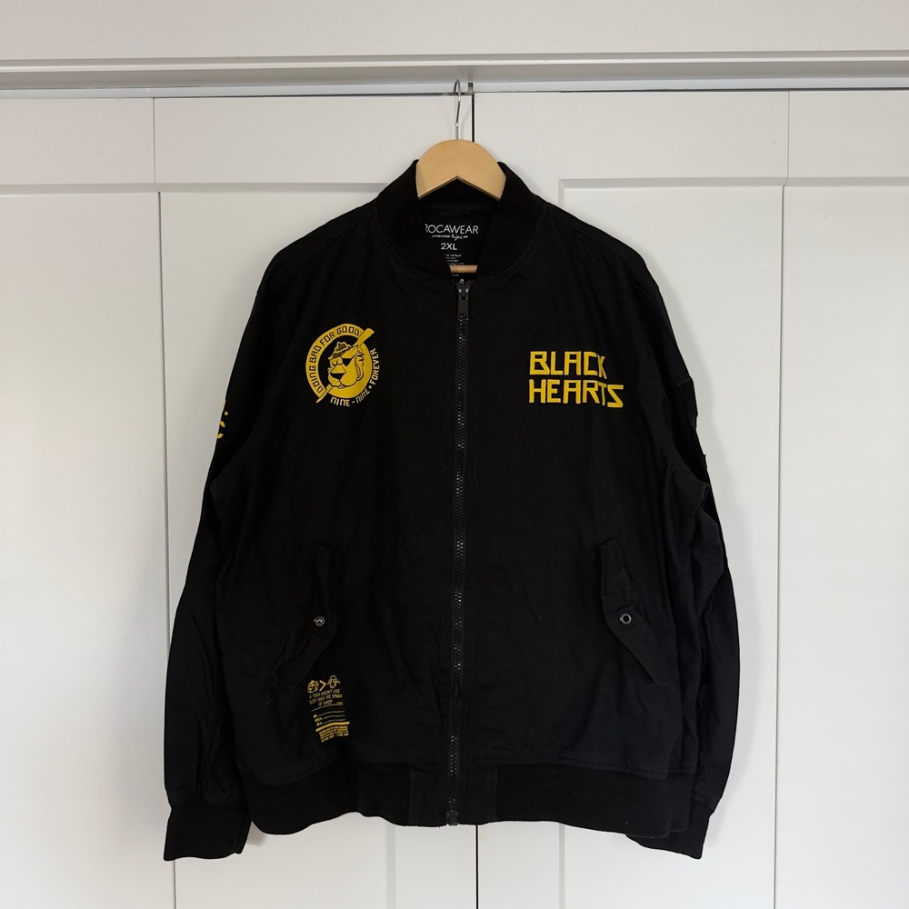 Modern Mens 2XL Rocawear Bomber Jacket Black Graphic Ripstop Cotton